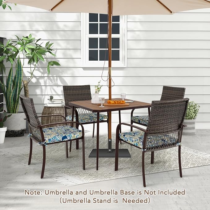 Tangkula 35-Inch Square Patio Dining Table, 4-Person Outdoor Dining Table with 2" Umbrella Hole, Wood-Plastic Tabletop & Metal Legs, Outside Table Bistro Table for Deck, Backyard, Garden, Poolside