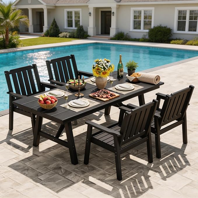 GarveeLife Outdoor Dining Chairs Set of 2, HDPE Patio Chairs 650LBS Capacity All-Weather Yard Armchair with Slatted Seat, 23.9" Wide Heavy Duty Modern Backyard Furniture for Garden, Poolside, Deck