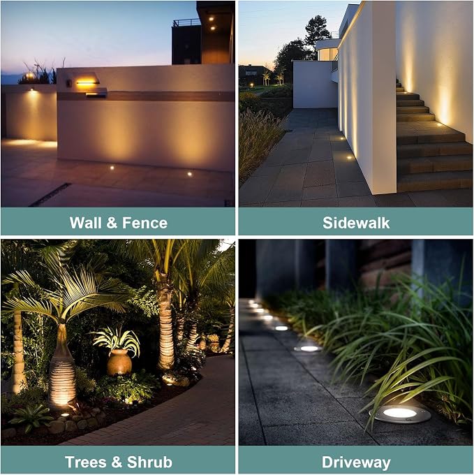 Gardencoin Low Voltage Landscape LED Well Lights, 12V in Ground Lights Outdoor IP67 Waterproof, 5" Tall Wired Landscape Up Lighting, Included Replaceable 5W 2700K MR16 Bulb Dimmable, 12 Pack