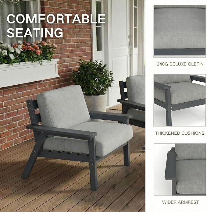 Kingdura HDPE Patio Furniture Set, 4 Piece Outdoor Sectional Sofa with Coffee Table, All Weather Outdoor Couch Conversation Set with Washable Cushions for Backyard Poolside Balcony