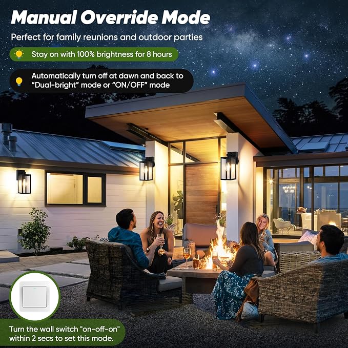 Upgraded Motion Sensor Outdoor Wall Light with Outlet, Black | UL-listed Extra Power Socket, Auto ON/OFF, 3 Lighting Modes, Waterproof, Rust-Resistant, Durable Metal & Clear Glass