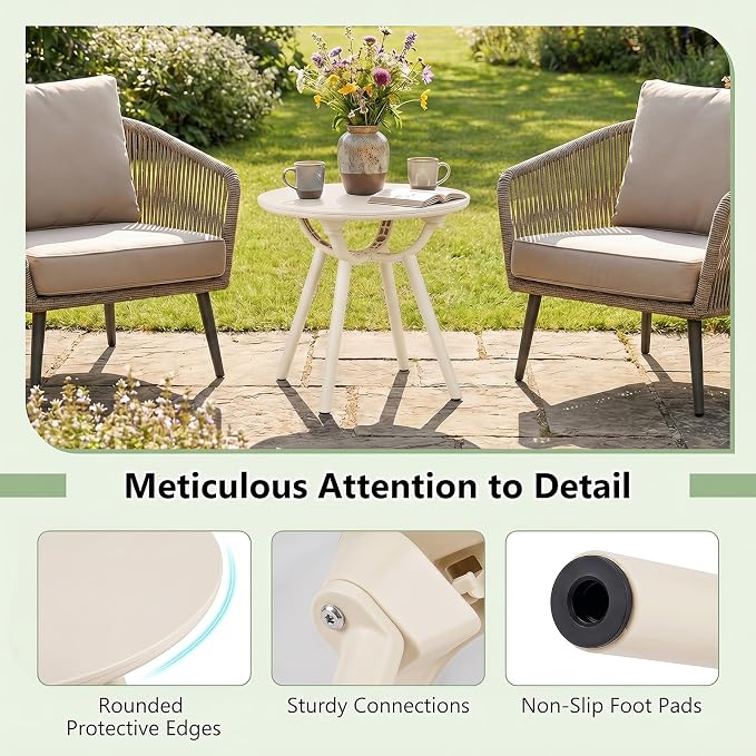 Tangkula Outdoor Side Table, 20" Round Patio Bistro Table, Outside Accent Coffee Table for Poolside, Balcony, Garden, Porch, Lawn (2 Pack,Off-White)