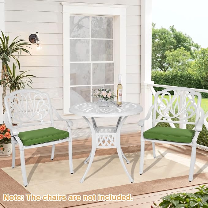 Outdoor Cast Aluminum Patio Table, 31” Round Bistro Table with 2” Umbrella Hole for Patio Furniture Garden Deck Backyard, White