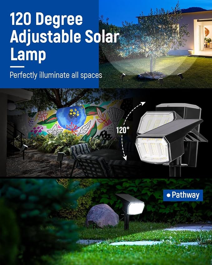 Solar Spot Lights Outdoor Waterproof, Solar Spotlights 12 Pack Cool White | 63 LED 3 Lighting Modes Solar Landscape Spotlights for Yard, Garden, Backyard, Driveway, Pathway, Wall, House, Garage