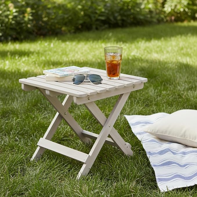 Shine Company Square Wooden Folding Solid Wood Side Table, Outdoor Adirondack Small Patio Table, Graystone