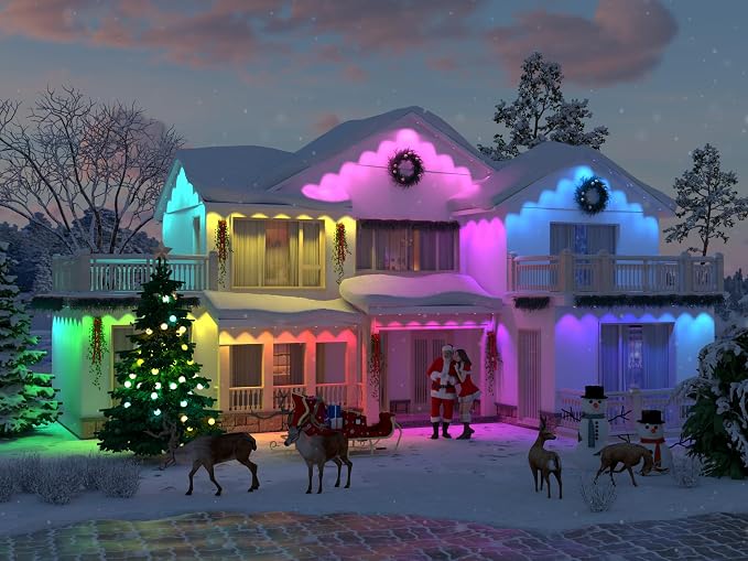 Permanent Outdoor Lights, 150ft with 90 LEDs Smart RGB, 68+ Scene Modes IP66 Waterproof, Alexa/Google Assistant Compatible Holiday Lighting for Christmas Halloween Patio Decor
