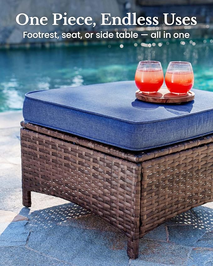 HILLGA 11-Piece Luxury Patio Furniture Set with 6" Thick Cushions, Weather-Resistant Wicker High Back Swivel Rocker Chairs, Senior-Friendly Outdoor Sofa Set for Large Deck, Yard and Poolside, Blue(V2)