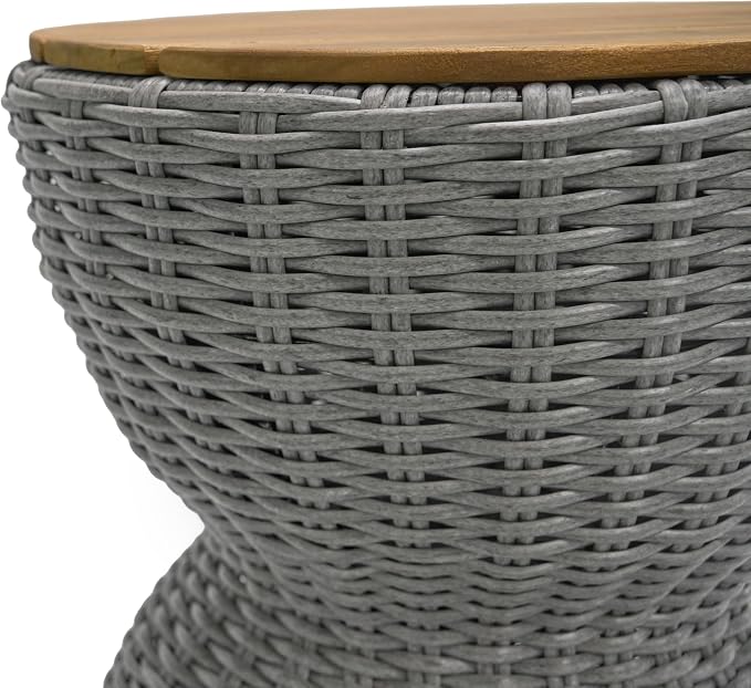 Christopher Knight Home Denhill 15.25" Outdoor Side Table, Round Patio End Table with Wood Top and Wicker Base, Small Outdoor Coffee Table for Balcony Garden, Accent Garden Stool, Grey+Natural