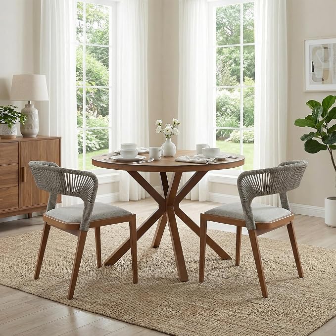 PURPLE LEAF 3 Piece Patio Bistro Set 37.4" Round Table and 2 Chairs All-Weather PE Rattan Wicker Outdoor Indoor Furniture for Backyard Porch Balcony Deep Teak