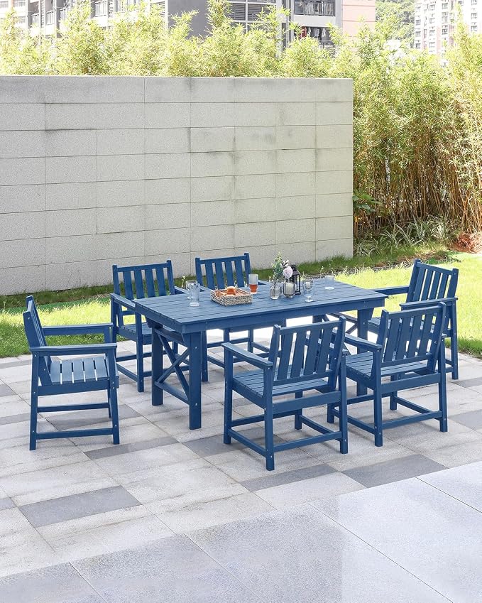 Patio Dining Chair Set of 2, HDPE Outdoor Dining Chair, Ergonomic HDPE Dining Chairs with Deep Seating, All Weather Outdoor Chairs Furniture for Backyard, Deck, Garden, Poolside, Navy