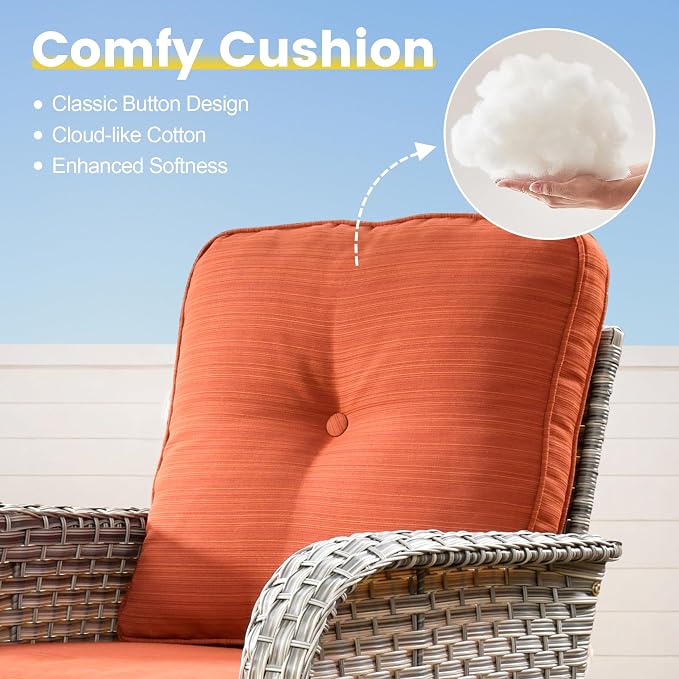 CAODOC Outdoor Sectional Patio Furniture Set,8 Pieces Wicker Conversation Sets L Shaped Couch,Out Door Sofa Outside Furniture with Swivel Chairs,Red-Striped