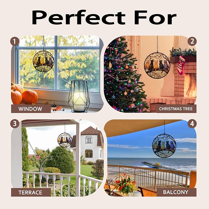 Bamlue Window Hanging - 5 Cats on a Branch Suncatcher for Window Doors Home Decoration and Christmas, Mother's Day Father's Day Birthday Gifts for Women, Men, and Mom