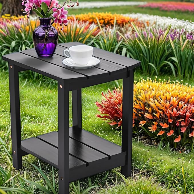 Outdoor Side Table, 2-Tier Small Outdoor Table for Patio, Adirondack Side Tables for Outside or Indoor (Black, 16 * 12.25 * 16.75)