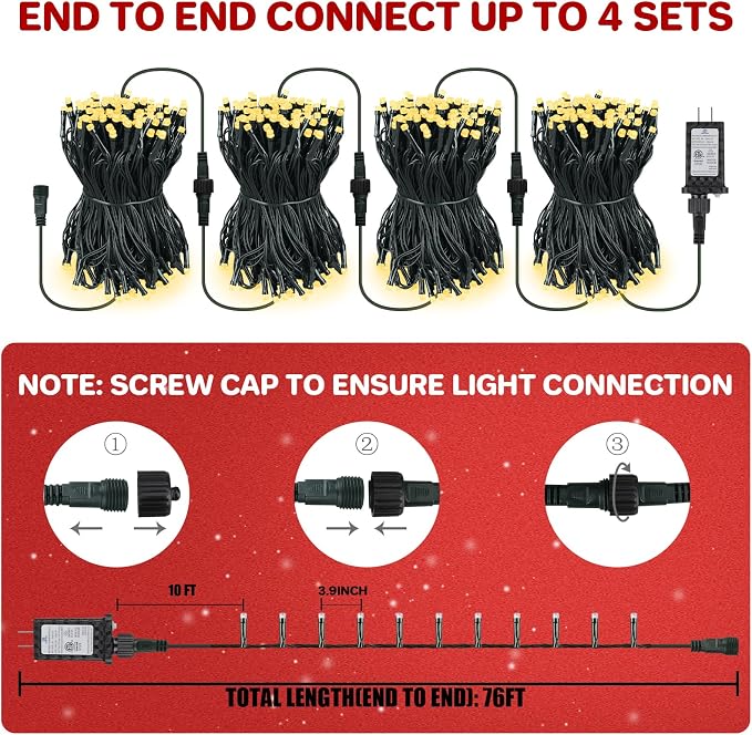 2Pack Connectable Total 132Ft 400 LED Christmas Lights with Timer, Green Wire Fairy Starry String Lights Plug in, 8 Modes and Memory, forIndoor Outdoor Xmas Tree Wedding Party Decoration,Warm White