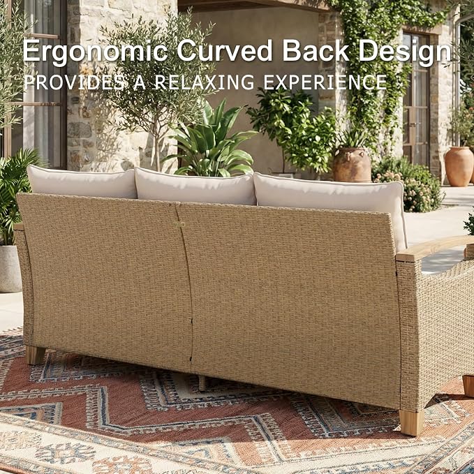 SUNSITT 6 Pieces Outdoor Furniture Set, Patio Wicker Conversation Sets with Swivel Chairs, Outdoor Sofa Set with 2 Ottomans, Beige Cushion