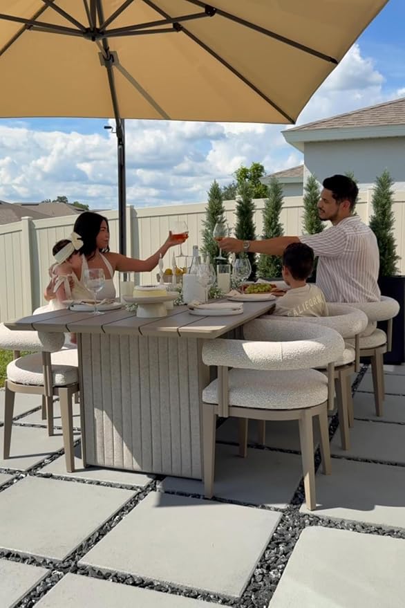 PURPLE LEAF 9 Pieces Italian Patio Dining Set with Cushion, Seamless Table | Wraparound Backrests, Textured Olefin Fabric, Cushioned Armrest, Aluminum, Hand-Braided Rope Table Base, Earth-Tone Palette