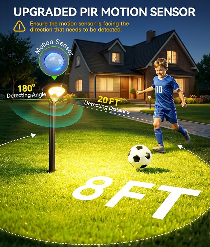 ELECLINK 400LM Solar Pathway Lights Outdoor with Motion Sensor, 2 Pack | 3 Modes Security Solar Yard Lights, Larger Glass Panel, Waterproof Path Lights for Walkways, Garden, Patios, Driveways, Black