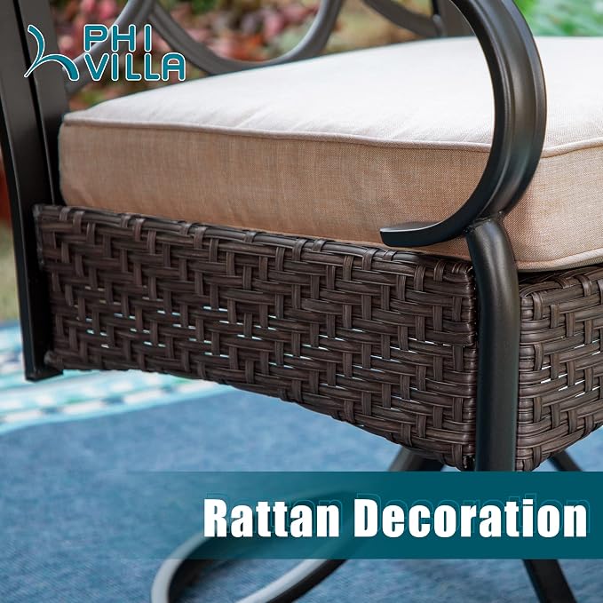 PHI VILLA Patio Dining Chairs Outdoor Wicker Chairs Set of 4 with Cushions | Heavy Duty Outdoor Metal Wicker Dining Chair with Padded Cushions, Large All Weather Wrought Iron Patio Chair for Balcony
