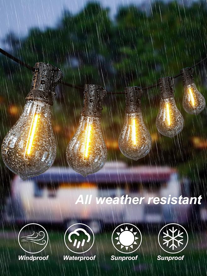 Outdoor String Lights 36FT Patio Light Waterproof for Backyard Porch Bistro | 1.8FT Bulbs Spacing,36 FT Connectable Outside Lights with 22 Shatterproof Dimmable A39 LED Bulbs for Garden Balcony Party