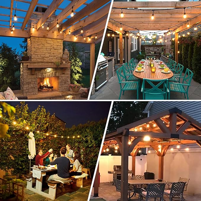12FT Outdoor String Lights with 5 LED Edison Bulbs 2W Shatterproof | Commercial Grade Waterproof Outside Light 2700K Warm White for Bistro Gazebos Porch Patio Garden