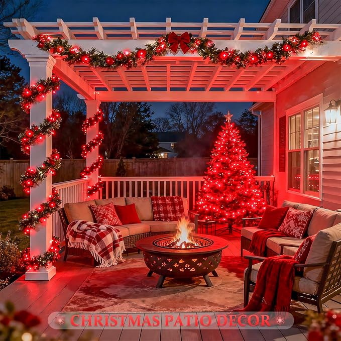 JMEXSUSS 2 Pack Solar Fariy Lights, Each 33FT 100 LED Red Halloween Lights | Outdoor Waterproof, 8 Modes Solar String Lights for Outside Tree Party Patio Garden Christmas Halloween Decorations