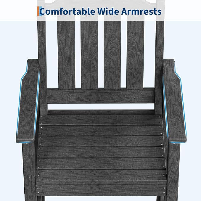Takywep Set of 4 HDPE Wood Grain Outdoor Bar Stools, 27.7" High Counter Height Chairs with Armrests and Back, Weatherproof Pub Seating for Patio, Balcony, Garden, Deck, Backyard, Dark Grey