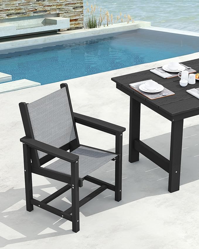 SERWALL 5 Pcs HDPE Patio Dining Set with 1 Table & 4 Woven Chairs, Gray | HDPE Outdoor Dining Set with Rectangular Table & 4 Woven Chairs, All-Weather Patio Dining Furniture