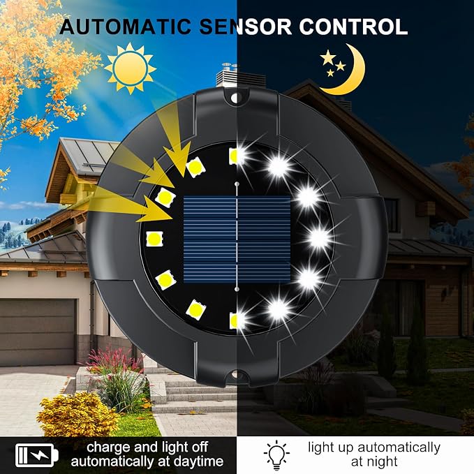 Solar Ground Lights 12 Pack, 4.3" Bright White 16 LEDs Solar Pathway Lights | Solar Deck Light with Uplights and Sidelights, Outdoor Waterproof for Yard Walkway Garden Poolside Driveway Decoration