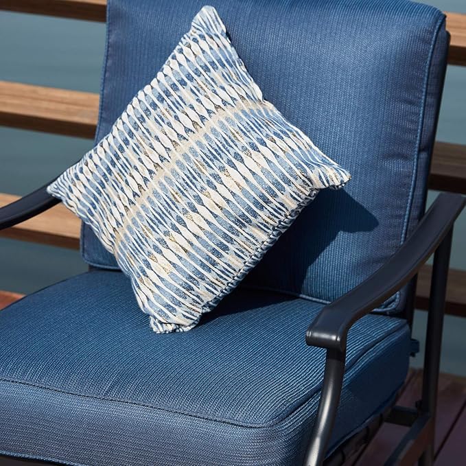Patio Chairs Bistro Rocking Sofa Chair Modern Outdoor Furniture Set Conversation Sets with 5.1 Inch Thick Seat Cushions (2PCS-2, Blue)