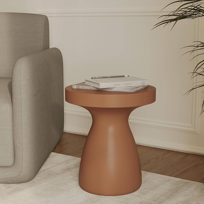 LeisureMod 16” Wide Round Side Table in Fiberstone with Hourglass Pedestal Design for Indoor and Outdoor Use Wisp Collection in Pink