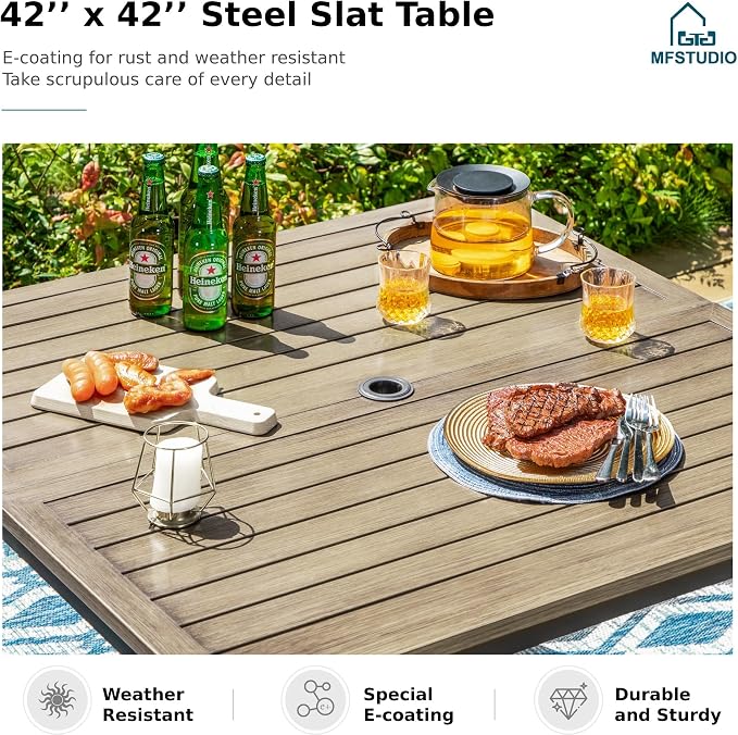 MFSTUDIO Patio Table and Chairs Set of 4, Outdoor Dining Set with Square Table and Swivel Chairs, 5 Piece Patio Dining Set for Deck Backyard Poolside