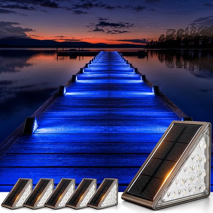 Blue Solar Lights for Outside, Solar Deck Lights Outdoor Waterproof, Step