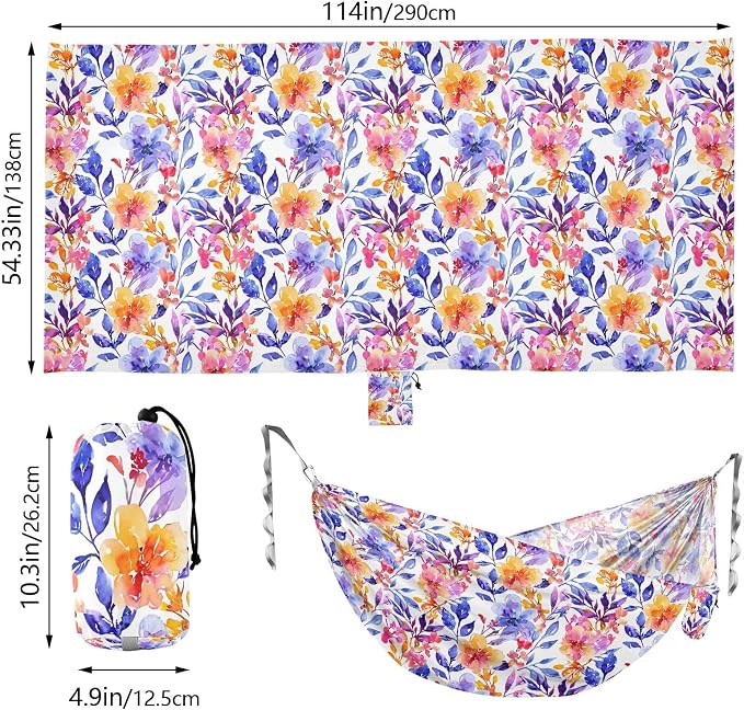 Camping Hammock Outdoor Hammocks for Outside Botanic Watercolor Beach Trees Portable Lightweight with Pockets Tree Straps Indoor