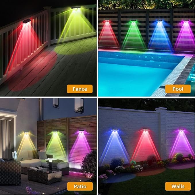 Solar Fence Lights Outdoor - 20 Pack RGB Fence Lights Solar Powered, 7 Color Modes & Warm White, IP67 Waterproof Dusk to Dawn Solar Powered Lights 12+ Hours for Fence/Backyard/Wall/Step/Patio/Deck