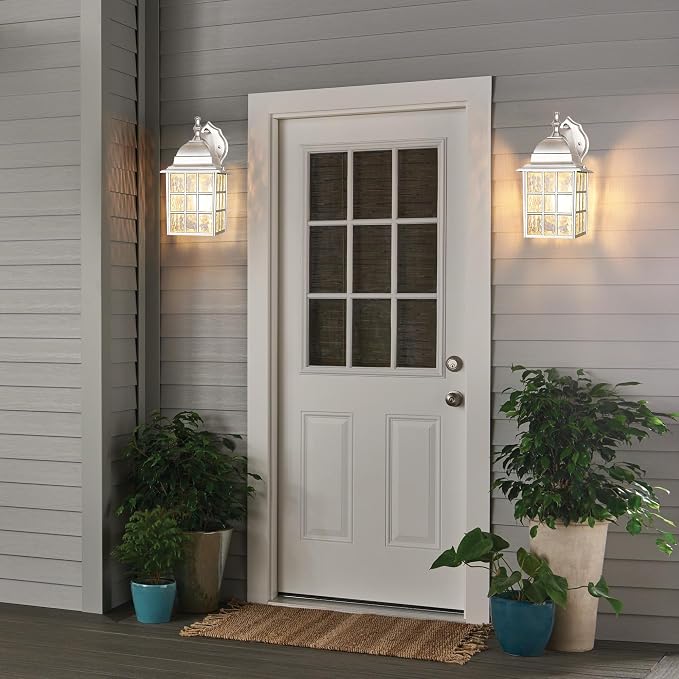 Exterior Lighting Fixtures Wall Mount Set of 2, Dusk to Dawn Porch Lights | Aluminum Frame, Water Rippled Glass, Waterproof, E26, Sensor Wall Lantern, Outdoor Wall Sconce For Garage, Front Door
