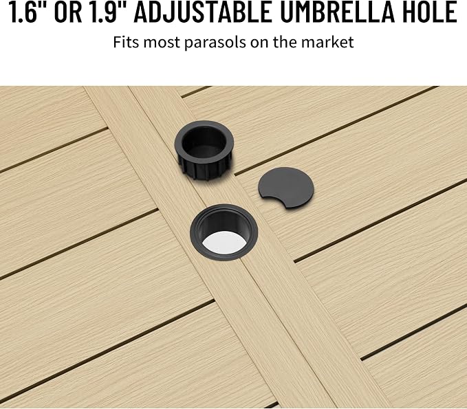 Anmutig Outdoor Patio Table for 6 Person, Patio Dining Rectangle Table with 1.57" Umbrella Hole for Garden Lawn Backyard Parties, Black Metal Frame 63" L x 38" W x 29" H Brown