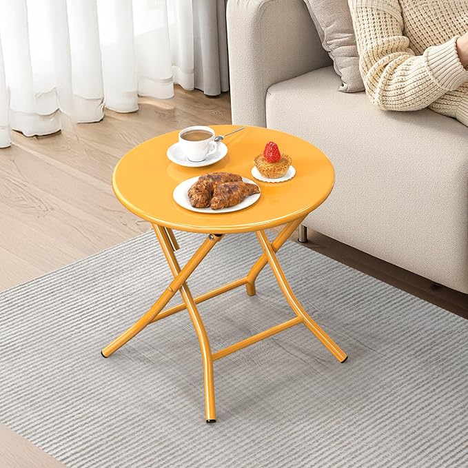 VINGLI Patio Metal Folding Side Table, Portable Small Outdoor Folding Round Table, Perfect for Indoor and Outdoor Spaces Like Balconies, Backyards, Porches, and Patios.Yellow（1 Pack）