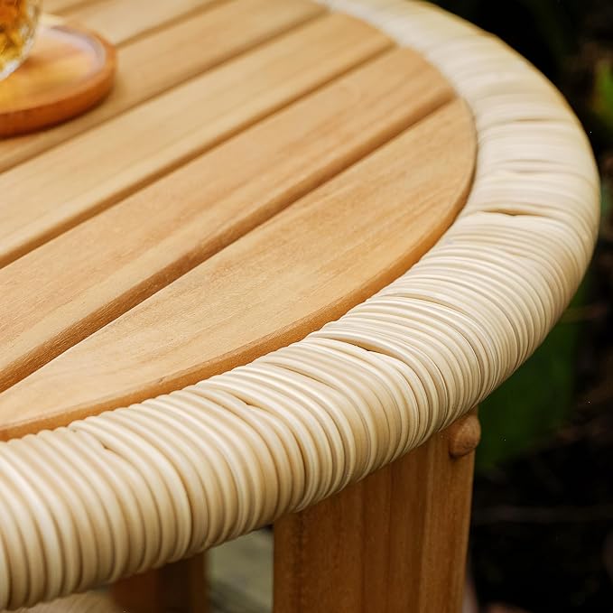 Cambridge Casual Seaside Outdoor Side Table, Natural Teak/All-Weather Wicker