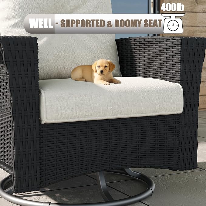 LayinSun 9 Piece Wicker Patio Furniture Set, Classis Outdoor Conversation 360 Degree Swivel Chairs Set with Coffee Table