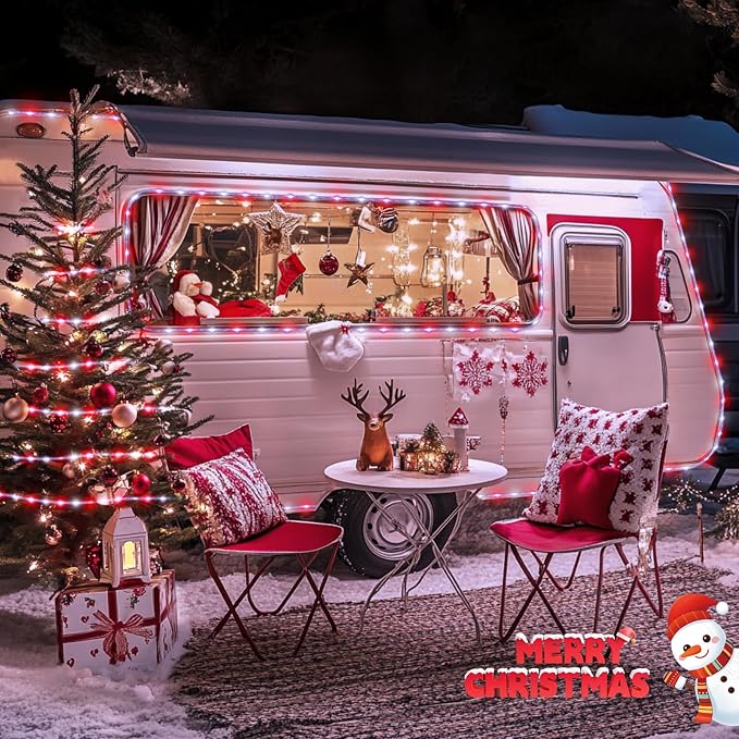 JMEXSUSS 72ft 200 LED Red and White Solar Christmas Rope Lights | IP65 Outdoor Waterproof Christmas Rope Lights with 8 Modes, Solar Christmas Lights for Fence Yard Walkway Christmas