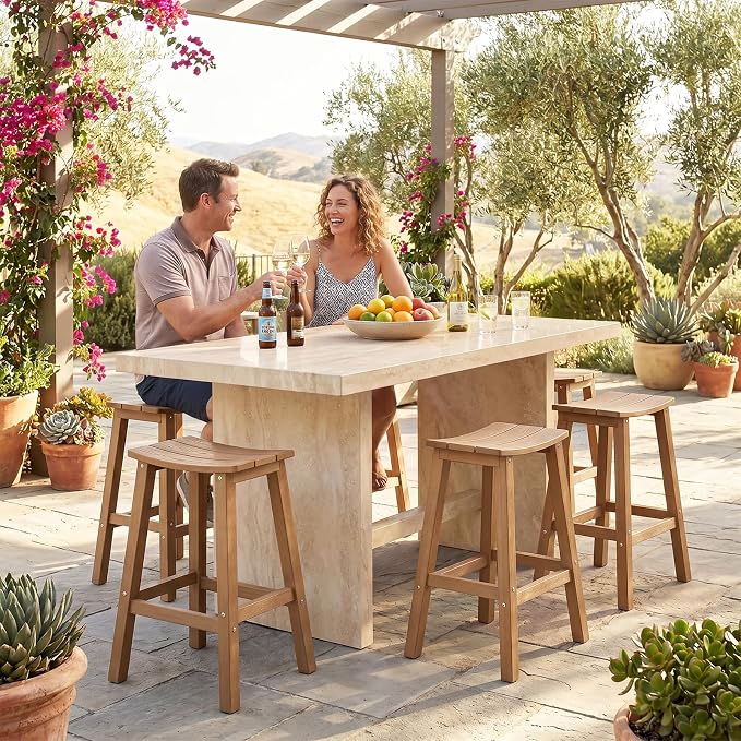 Stoog All-Weather Bar Stools Set of 4, 28" Patio Barstools, Never Rot or Fade, Low Maintenance Outdoor Furniture for Bar, Kitchen Counter & Deck, Teak