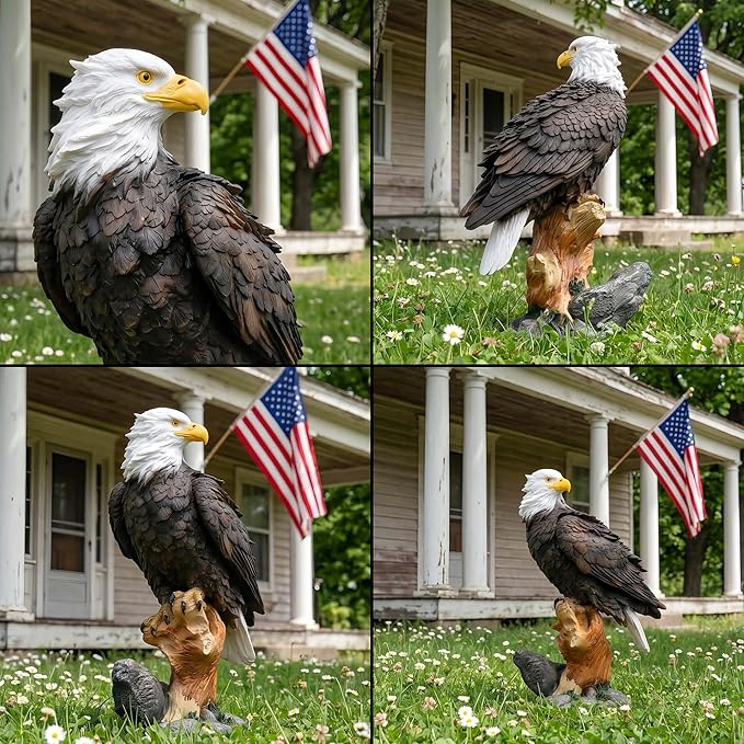 13.2" Real Eagle Outdoor Sculpture,Funny Bird Statue,Garden Beach Statue Decorations,Resin Animal Seabird Ornaments,Coastal Beach Decor,Patio Decor for Table Statues for Garden,Lawn,Yard