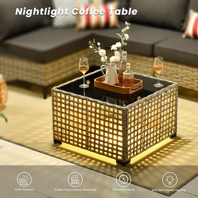 Outdoor Patio Furniture Sets,5 PCS Patio Conversation Set Outside Rattan Sectional Sofa with Coffee Table Fit Backyard Porch Garden Poolside Balcony