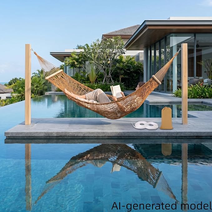 Portable Camping Hammock 79"x32" Anti-Rollover Mesh Hammock with Wooden Spreader Bar, Lightweight Hanging Hammock for Backyard Patio Travel Indoor Outdoor, White/Brown/Army Green