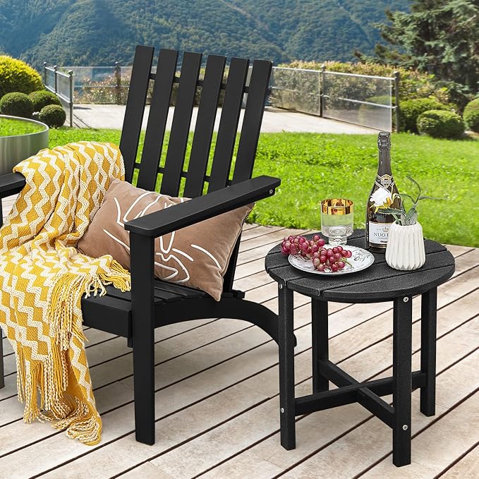 Tangkula Round Outdoor Side Table, 18 Inch Weather Resistant HDPE Adirondack Table, Outdoor Indoor Chairside End Tables, Patio Side Table for Lawn Garden Balcony Backyard, Easy Assembly (1, Black)