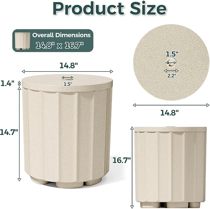 Umbrella Side Table, Outdoor Sturdy 2-in-1 Umbrella Base & Side Table, Wind-Resistant with Leak-Proof Water Bladder, Patio in Pool Umbrella Stand, No Rust Stains, Easy Assembly, Beige