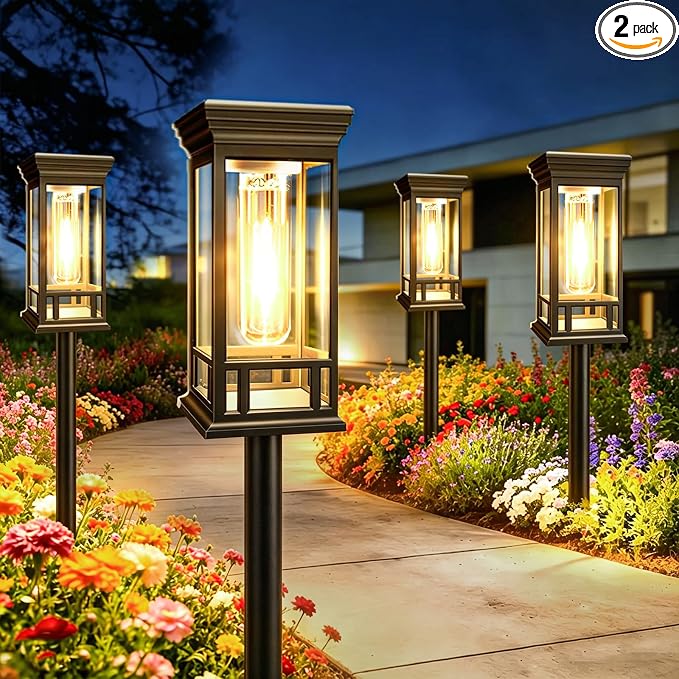 2 Pack Bright Solar Garden Lights, Solar Pathway Lights Outdoor Waterproof | Auto On/Off, Solar Lights Outdoor for Yard, Sun-Powered Landscape Lights for Path Walkway Lawn Driveway Patio Decor