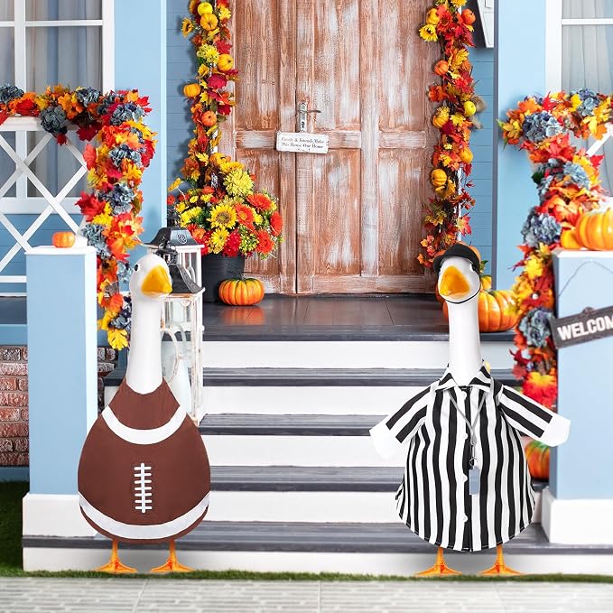 2 Set Football Goose Outfit Referee Lawn Porch Game Day Clothes for 23" Goose Outdoor Patio Yard Lawn Art Football Bowl Party Decor