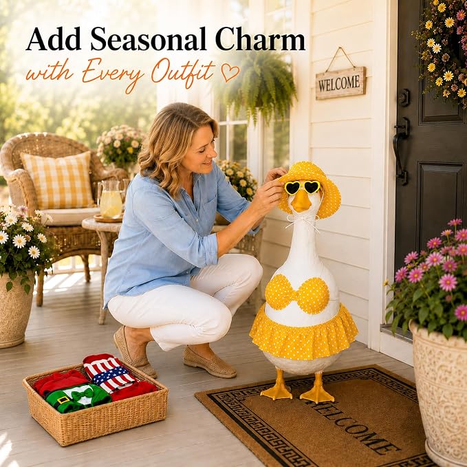 8 Set 23 Inch Porch Goose Outfits, Holiday Goose Clothes | All Seasons Bundle for Valentine St. Patrick Easter Summer 4th of July Fall Halloween Christmas, front porch yard patio decor