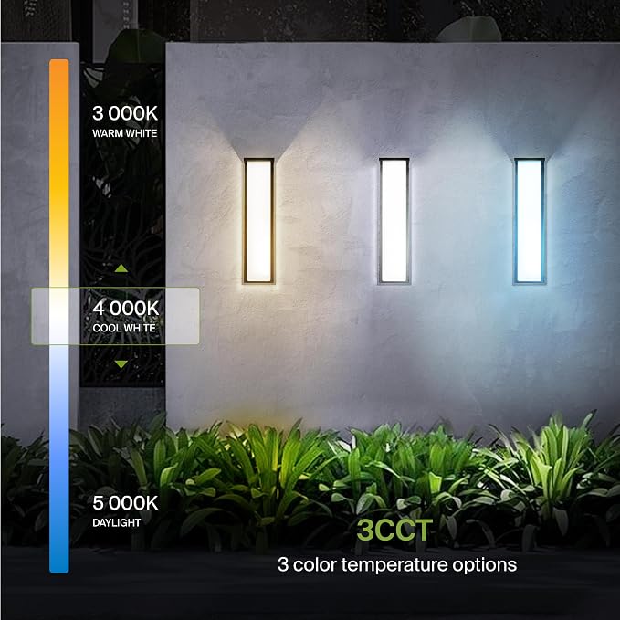ASD LED 24" Outdoor Wall Light, Front Door House Sconce | 3CCT, Dimmable, Waterproof, ETL Listed | 30W 2600LM 3000-5000K 100-277V | Exterior Patio Lighting Fixture, Porch Lamp | Black, 4 Pack